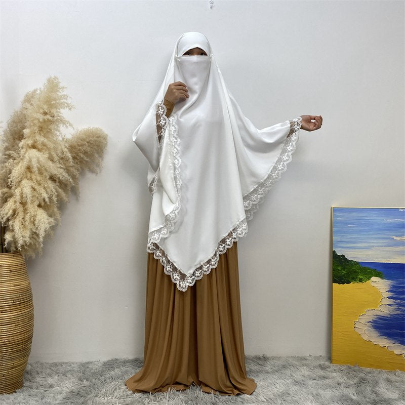 13 Color Options Nida Lace Long Khimar For Middle East Arab Women