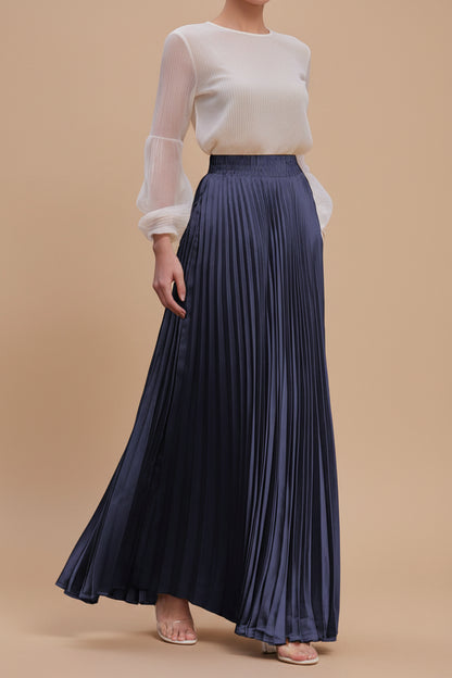 Glossy Accordion Pleated Modest Maxi Skirt #261882