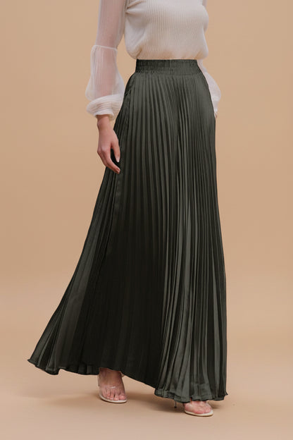 Glossy Accordion Pleated Modest Maxi Skirt #261882