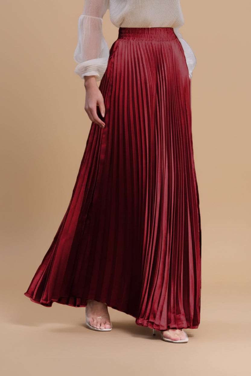 Glossy Accordion Pleated Modest Maxi Skirt #261882