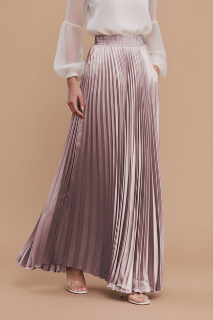 Glossy Accordion Pleated Modest Maxi Skirt #261882