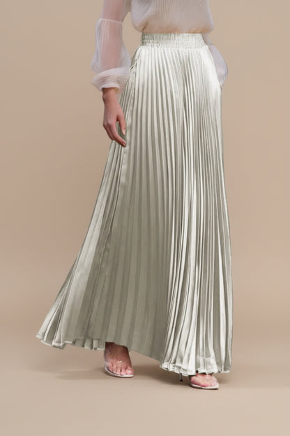 Glossy Accordion Pleated Modest Maxi Skirt #261882
