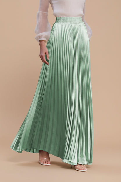 Glossy Accordion Pleated Modest Maxi Skirt #261882