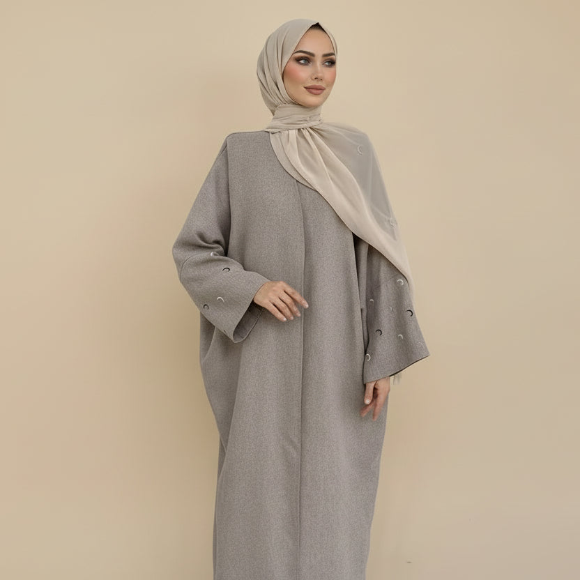 Moon Embroidery Cardigan Open Abaya Dress