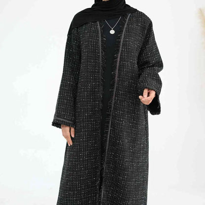 Winter Fall Thick Tassel Tweed Cardigan Open Abaya Coat