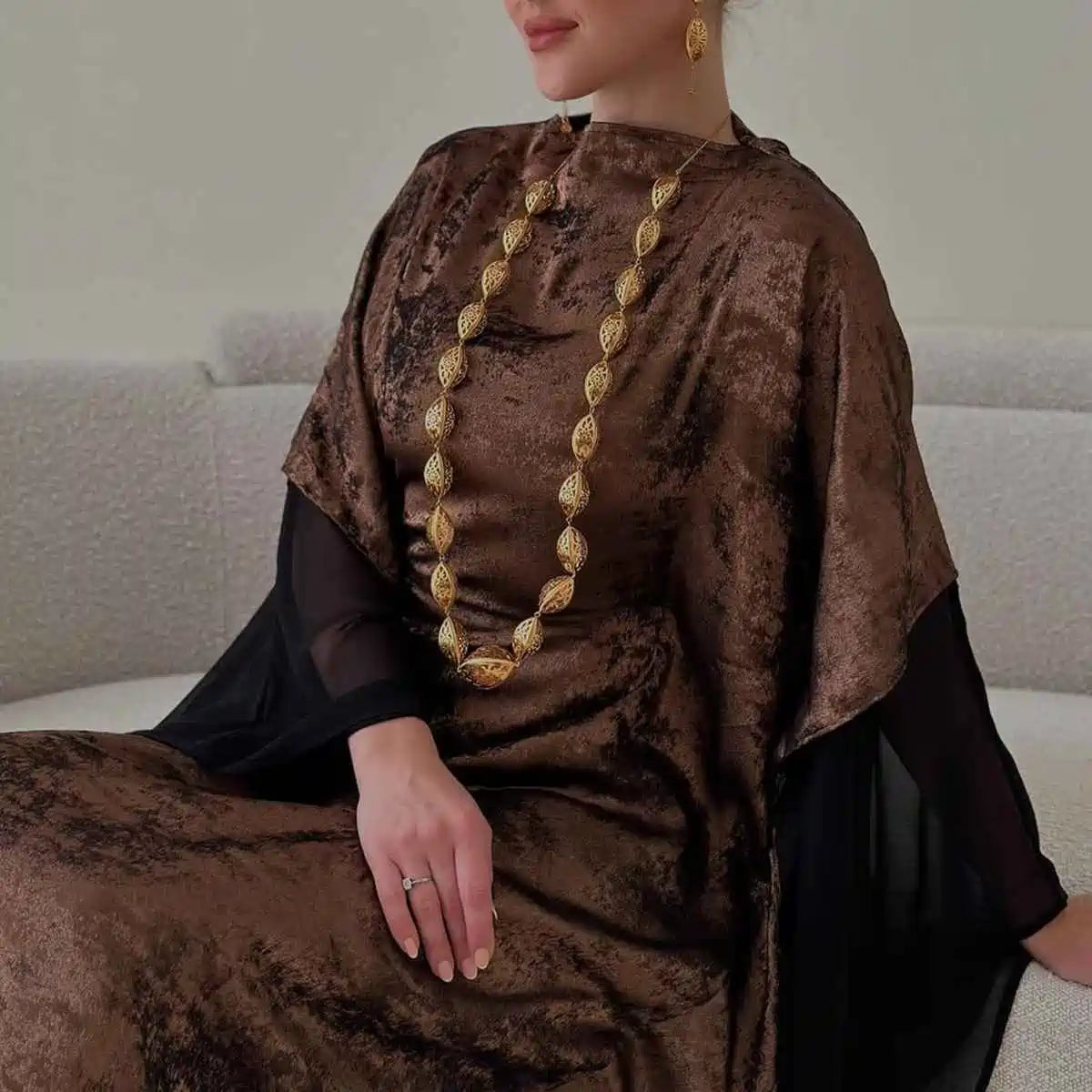 فستان عباية فراشة بأكمام خفاش برونزي للنساء المسلمات #25233