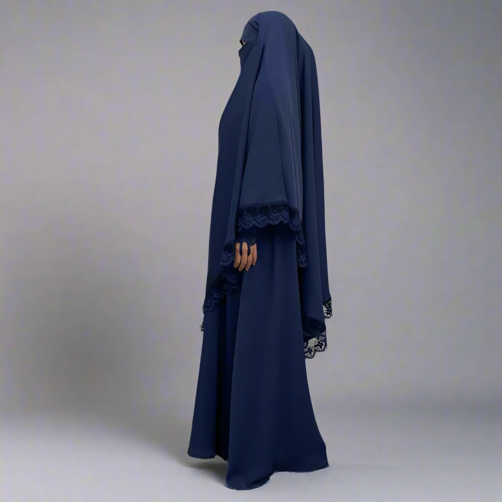 عباية نسائية إسلامية بأكمام من الدانتيل وسحاب أمامي