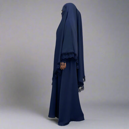 عباية نسائية إسلامية بأكمام من الدانتيل وسحاب أمامي