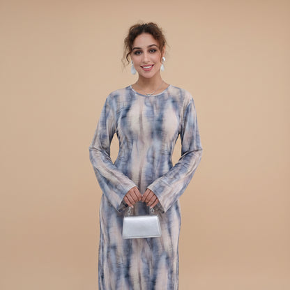 Printed Modal Abaya Dress For Women - Taro/Black/Purple/Dusty Blue/Argyle Pattern - #261288