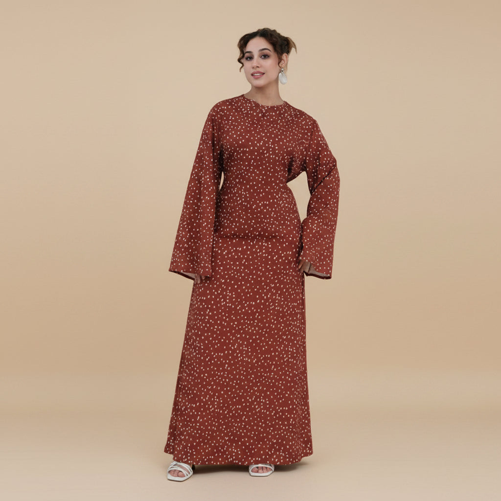 Muslim Women Polka Dot Printed Abaya Dress With Inner Belt #261308