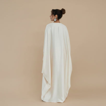 Lace Patchwork Satin Abaya Dress For Women - White/Gray/Coffee/Black - #261270