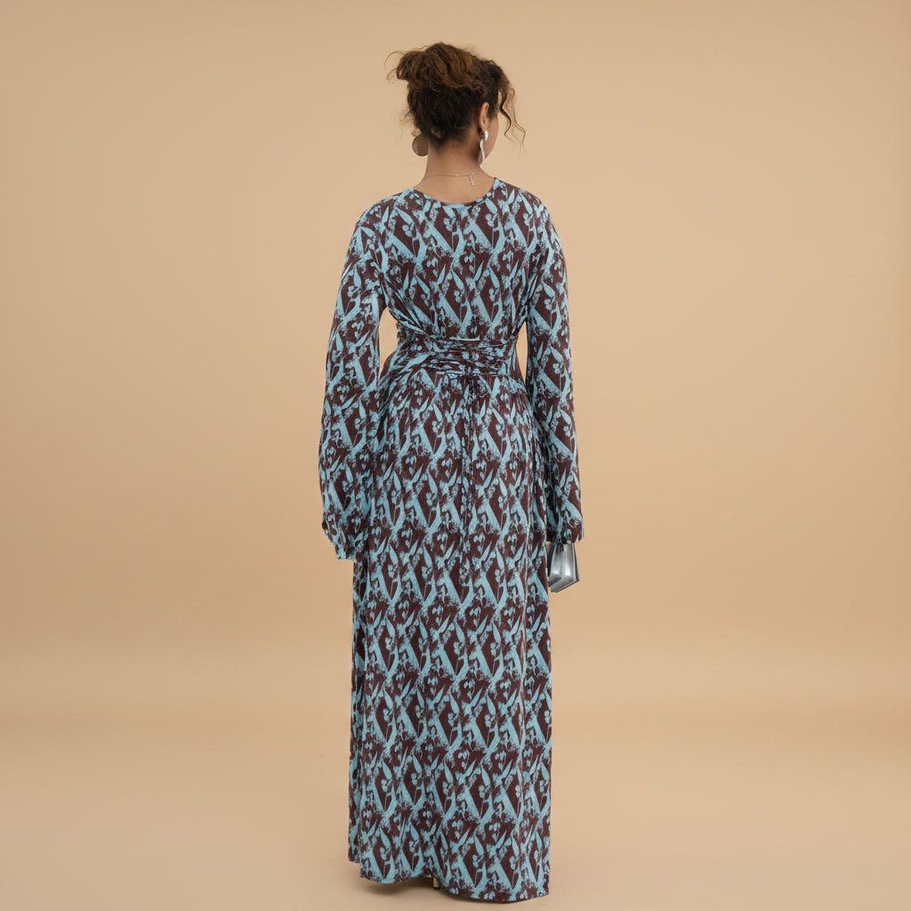 Printed Modal Abaya Dress For Women - Taro/Black/Purple/Dusty Blue/Argyle Pattern - #261288