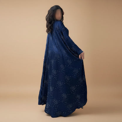 Muslim Women Hotfix Rhinestones Satin Farasha Batwing Sleeve Abaya Dress #26180