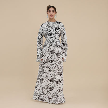 Muslim Women Polka Dot Printed Abaya Dress With Inner Belt #261308