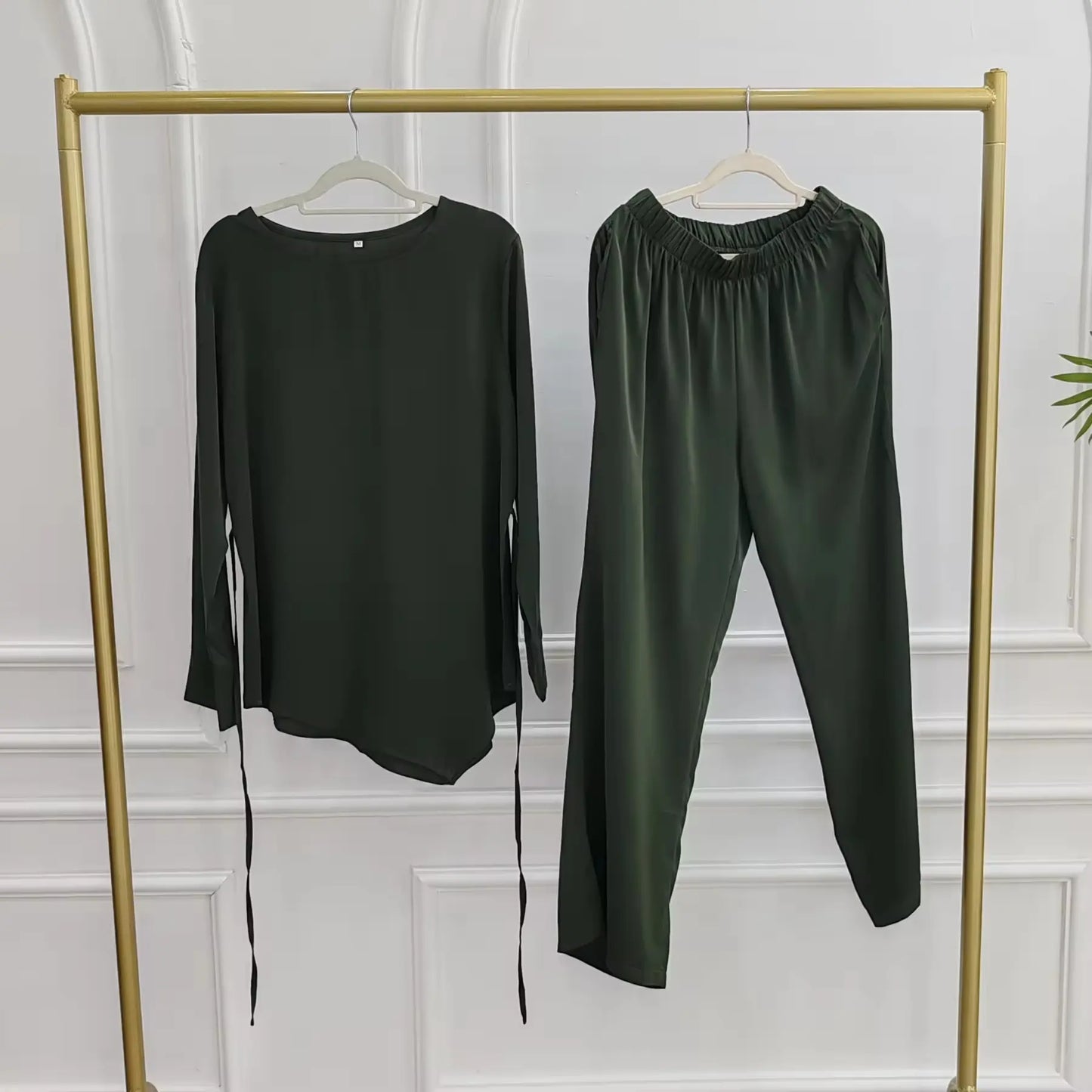 Muslim Women Daily Wear 2 Pieces Set Nida Tops And Pants Suit #251089