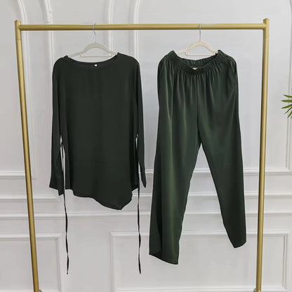 Muslim Women Daily Wear 2 Pieces Set Nida Tops And Pants Suit #251089