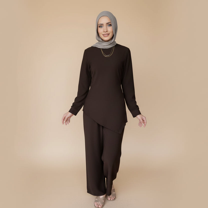 طقم ملابس يومية للنساء المسلمات مكون من قطعتين، بلوزات وبنطلونات نيدا، رقم 251089