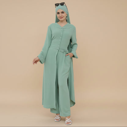 طقم عباية يومي بقطعتين بتصميم متجعد (بلوزة وبنطال) #25945