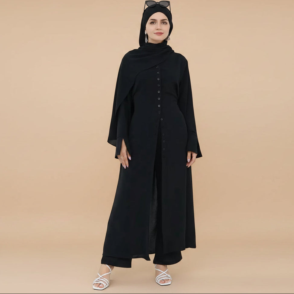 طقم عباية يومي بقطعتين بتصميم متجعد (بلوزة وبنطال) #25945