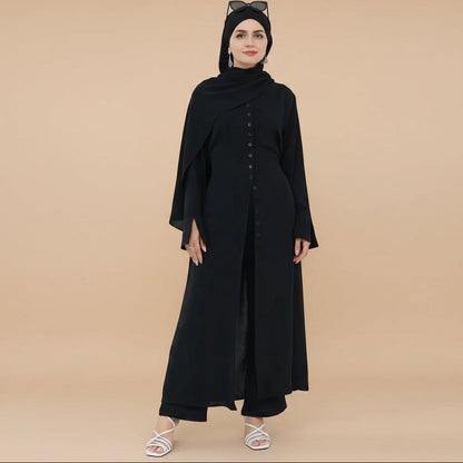 طقم عباية يومي بقطعتين بتصميم متجعد (بلوزة وبنطال) #25945