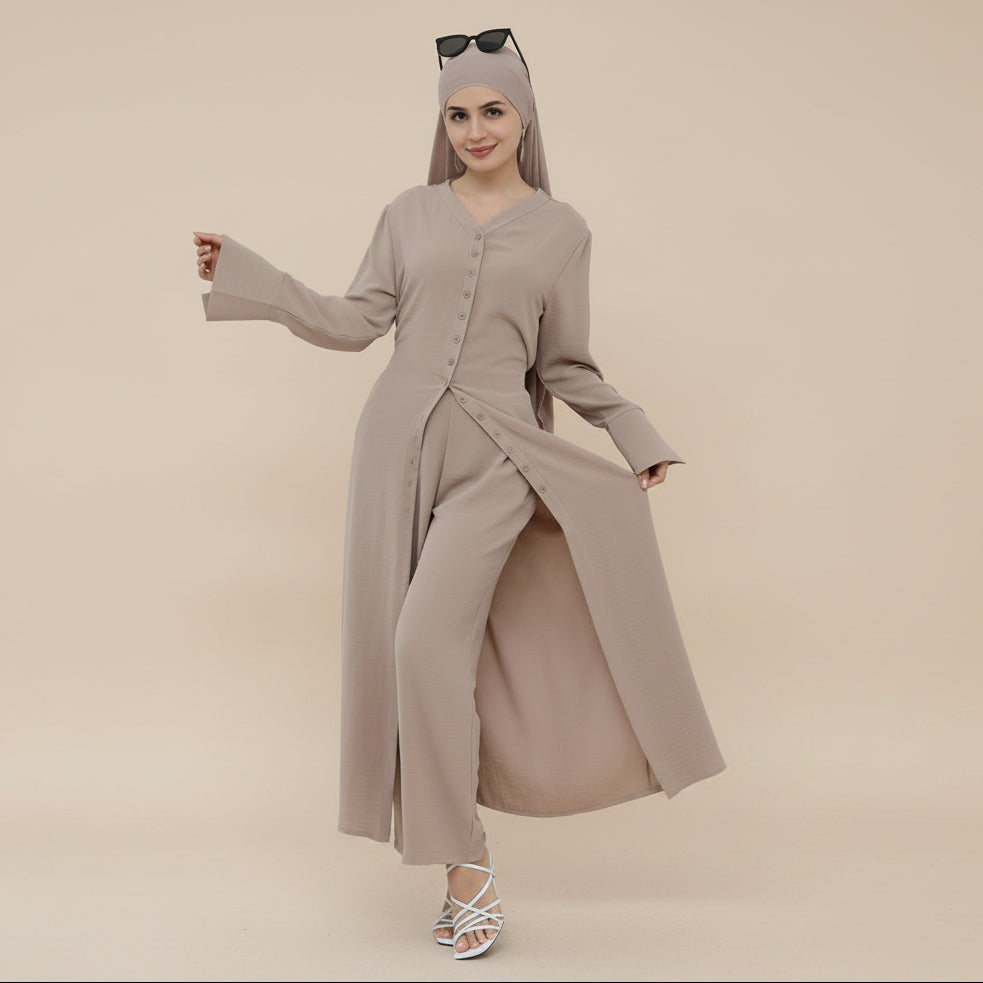 طقم عباية يومي بقطعتين بتصميم متجعد (بلوزة وبنطال) #25945