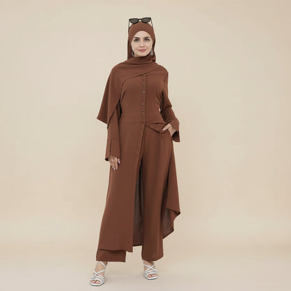 طقم عباية يومي بقطعتين بتصميم متجعد (بلوزة وبنطال) #25945