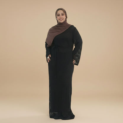 طقم من قطعتين للنساء المسلمات، فستان عباية مجوف مع فستان عباية داخلي #261081