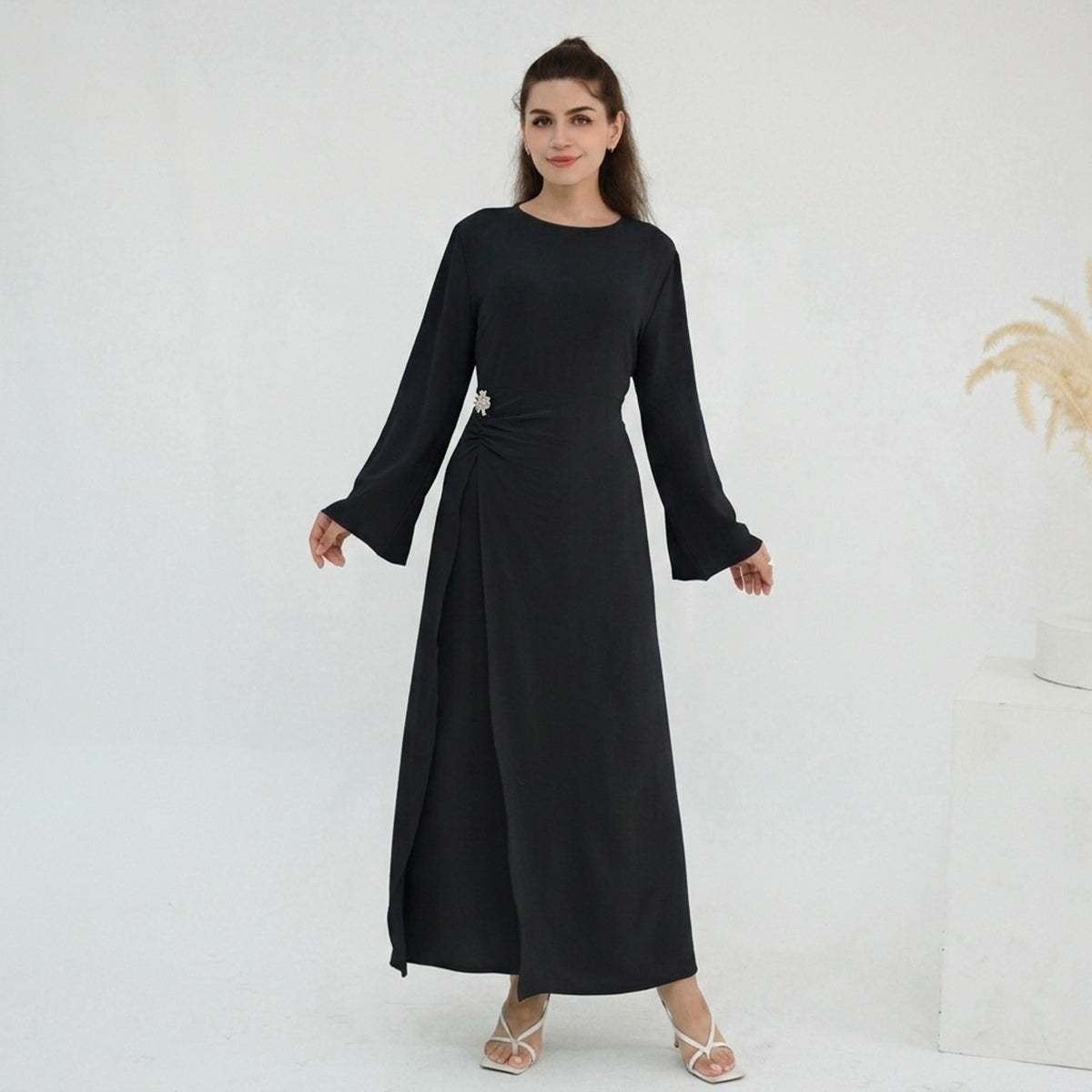 Crepe Abaya Dress With Side Tie Belt #251077