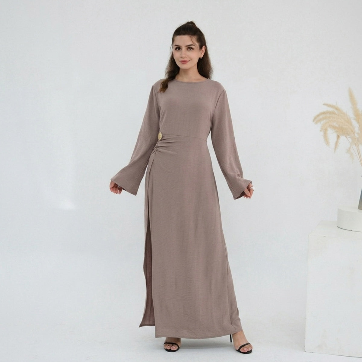Crepe Abaya Dress With Side Tie Belt #251077