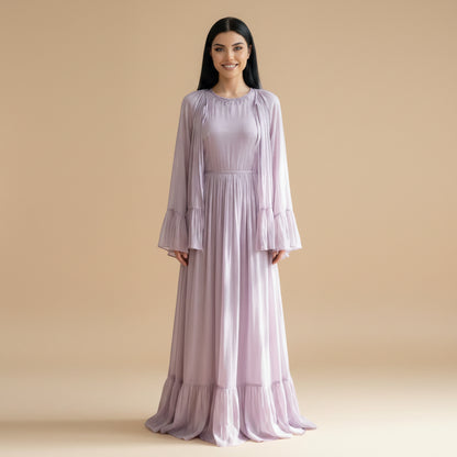 Muslim Women Embellished Rhinestones Short Sleeve Abaya Dress With Cape #261239