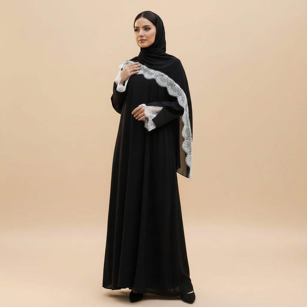 عباية نسائية دانتيل مع حجاب متناسق #261175