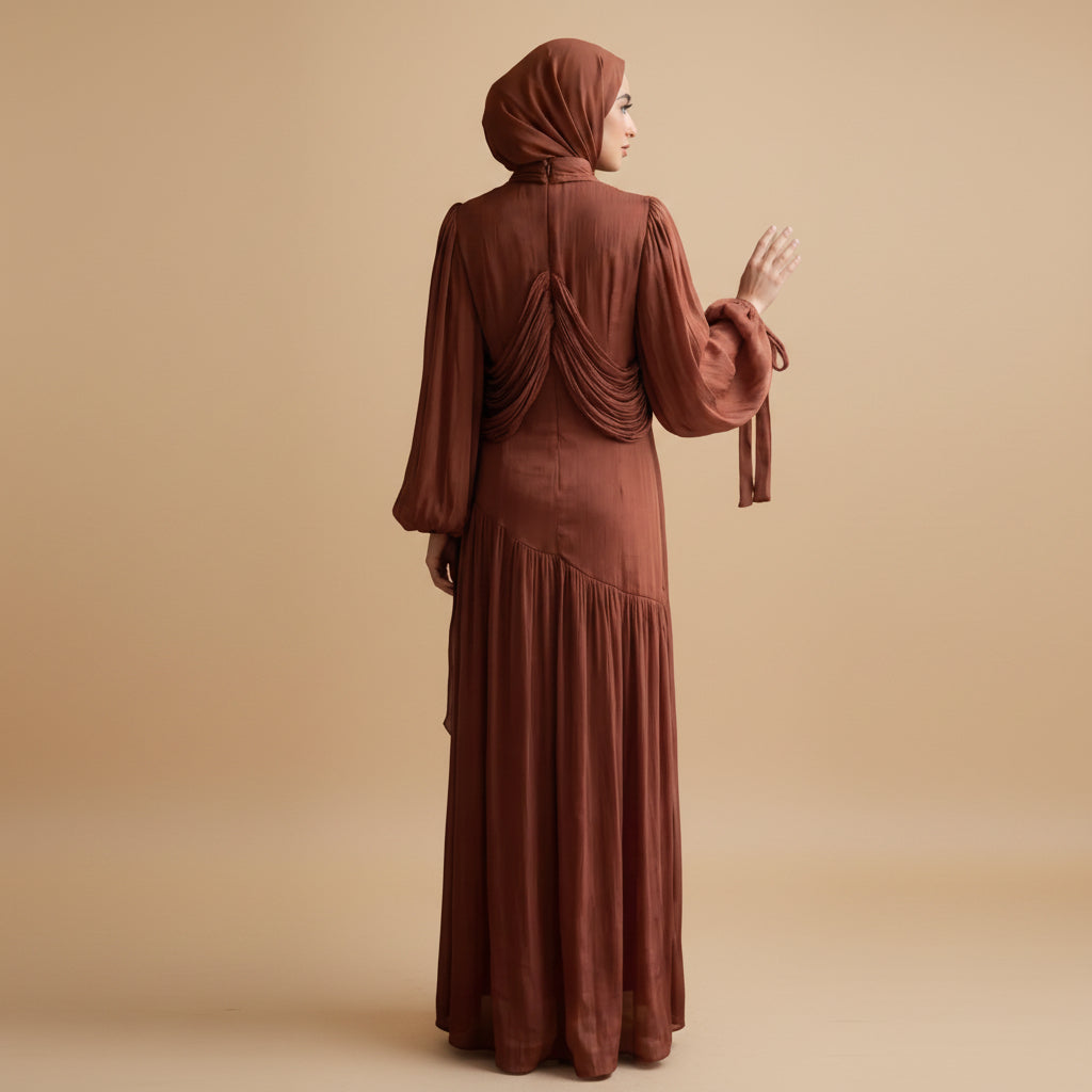 فستان عباية مطوي بياقة وأكمام منفوخة فاخرة #261238