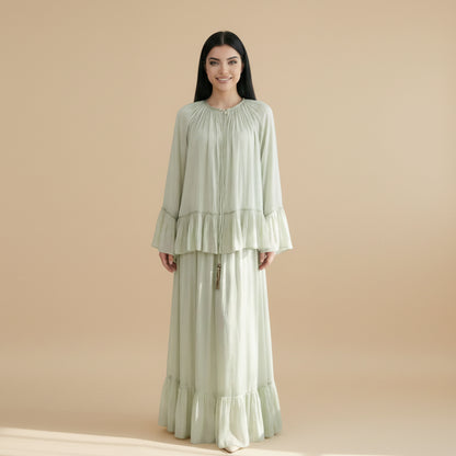 Muslim Women Embellished Rhinestones Short Sleeve Abaya Dress With Cape #261239