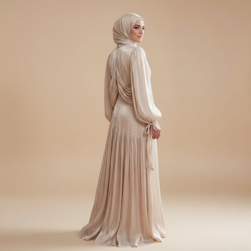 فستان عباية مطوي بياقة وأكمام منفوخة فاخرة #261238