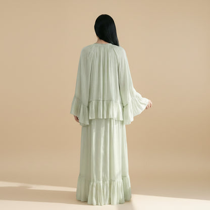 Muslim Women Embellished Rhinestones Short Sleeve Abaya Dress With Cape #261239