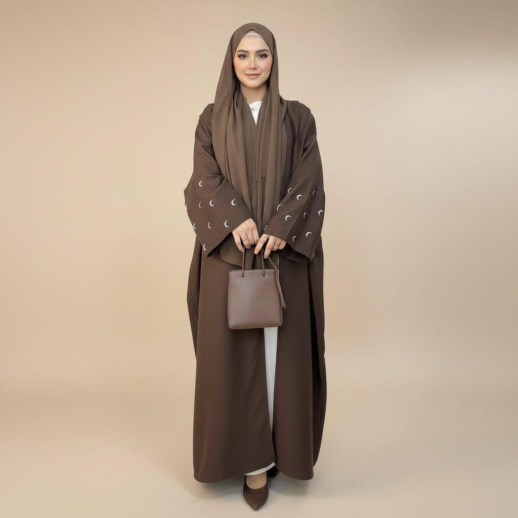 Moon Embroidery Cardigan Open Abaya Dress