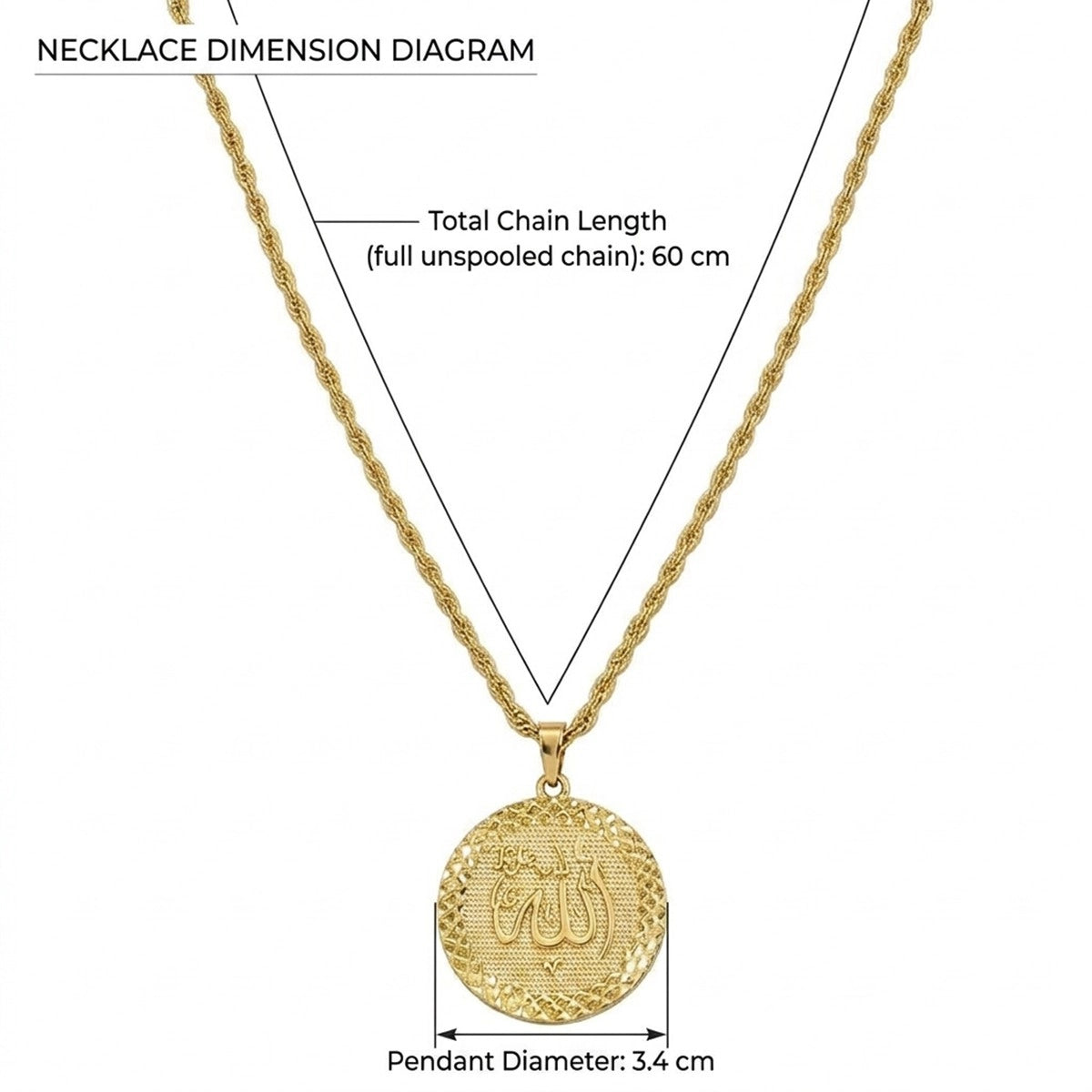 Gold Arab Allah Necklace Islamic Muslim Jewelry