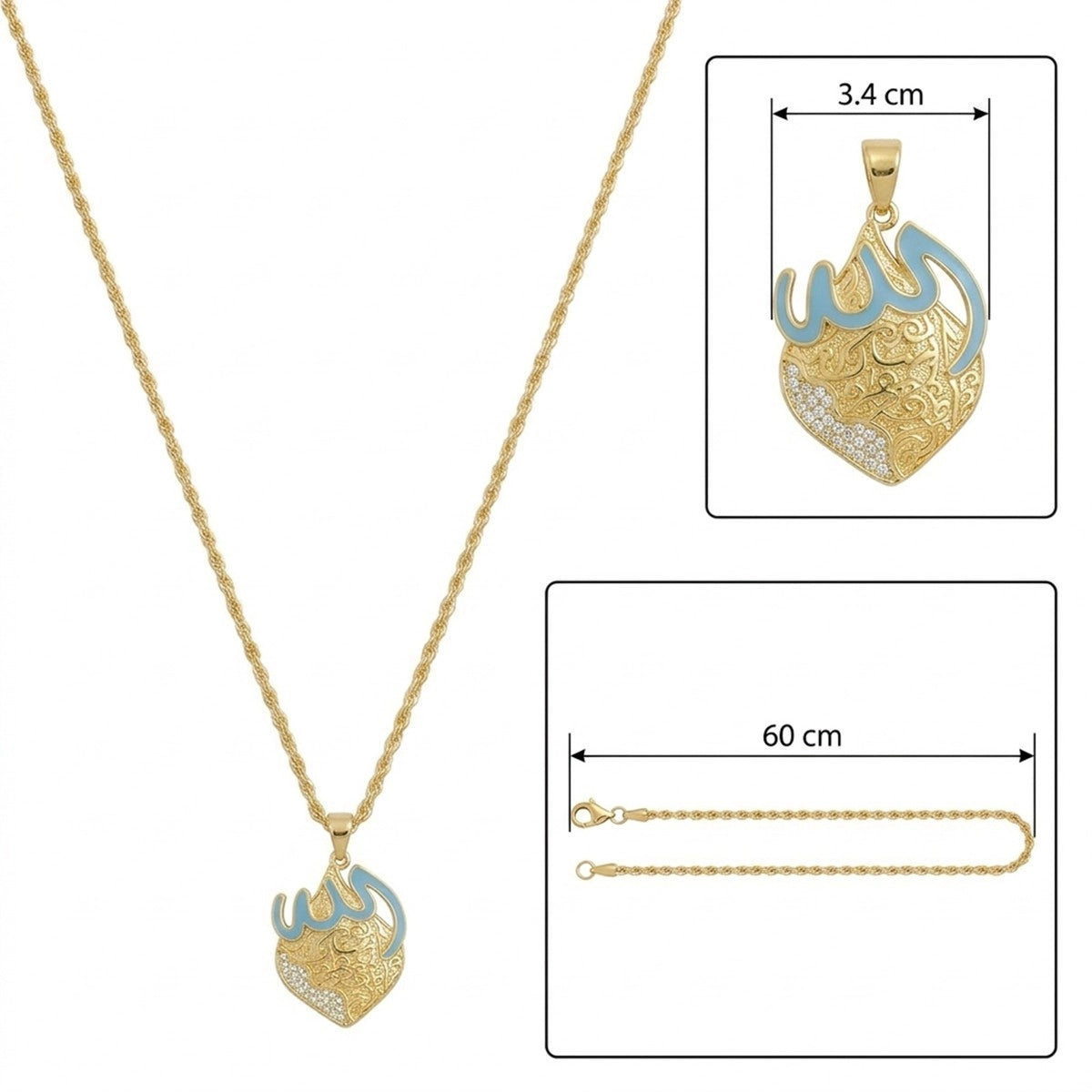 Allah Necklace Islamic Muslim Arabic Calligraphy Jewelry #769