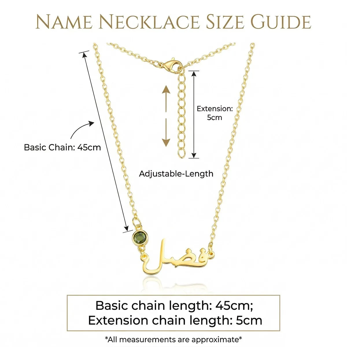Custom Personalized Arabic Name Necklace With Birthstone