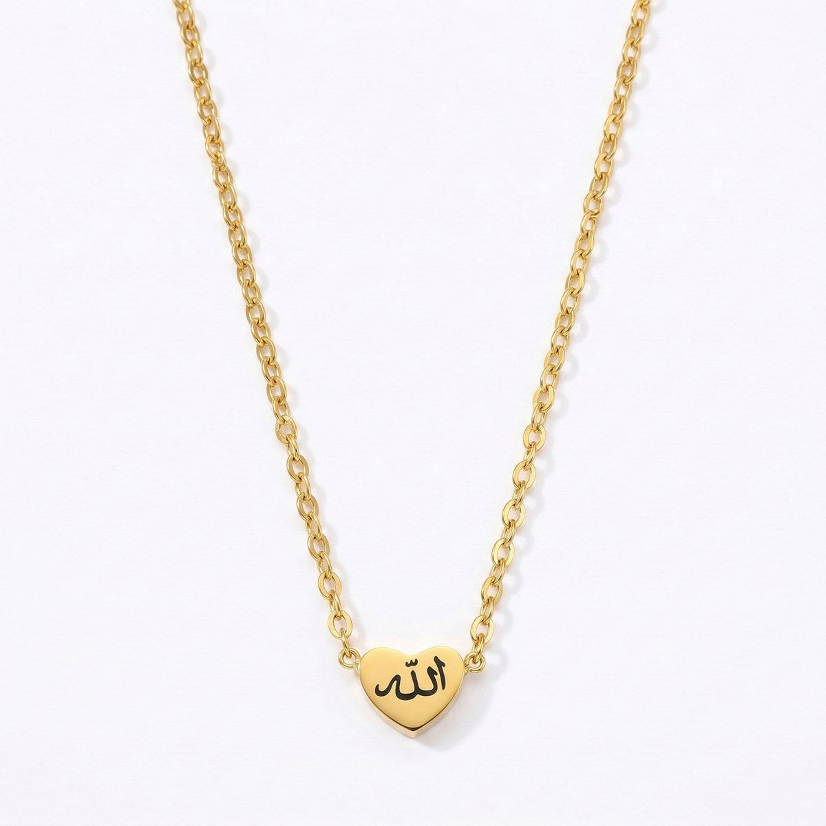 18K Gold Heart Arabic Necklace Muslim Islamic Jewelry