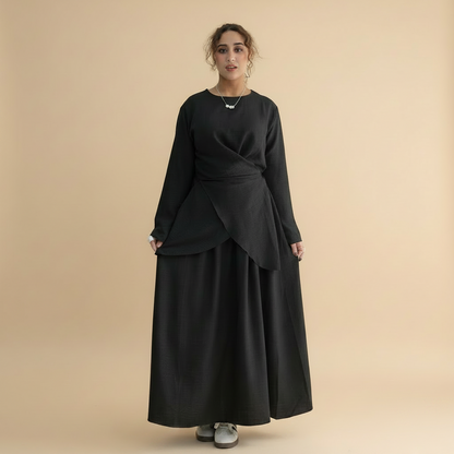 Muslim Women 2 Pieces Set Wrinkle Tops And Skirt Suit Set Abaya Daily Wear #261098
