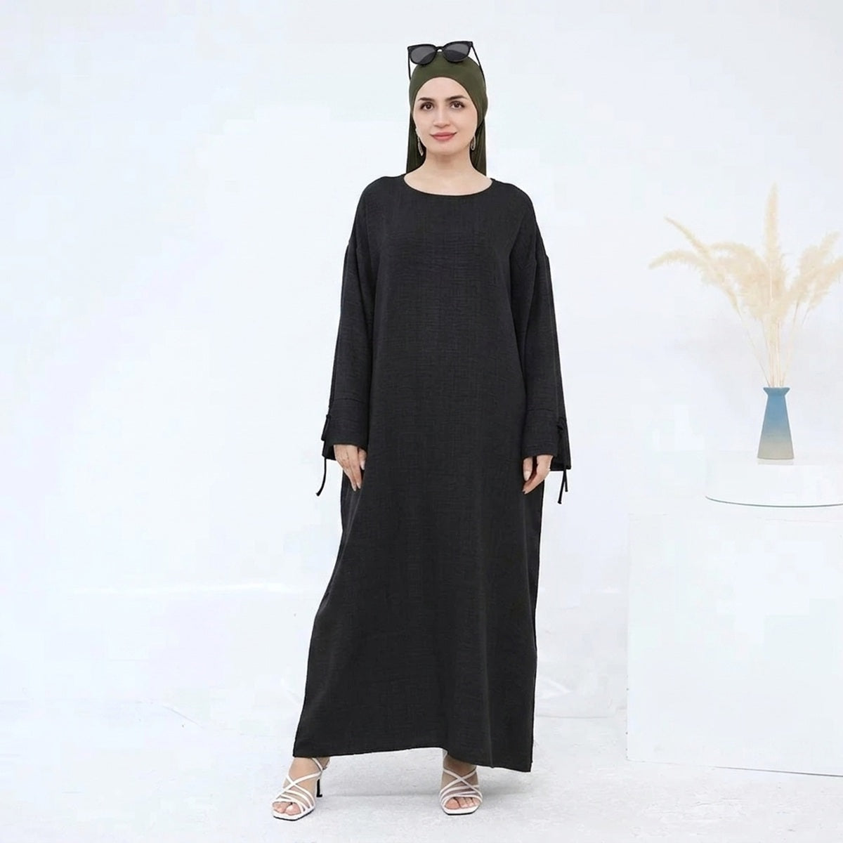 Muslim Women Wrinkle Abaya Dress Daily Wear #24946