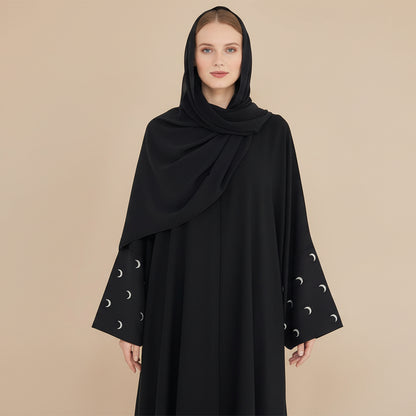 Moon Embroidery Cardigan Open Abaya Dress