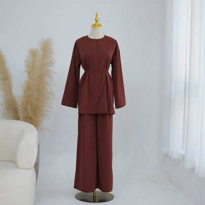 Daily Wear Muslim Women 2 Pieces Set Tops And Pants Suit Set #251312