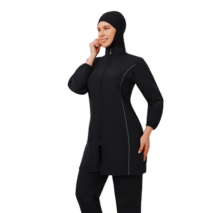 Muslim Burkinis 3 Pieces Set Swimsuit Bathing Suit - Islamic Halal  Swimwear - Black/Dark Blue - #26M038