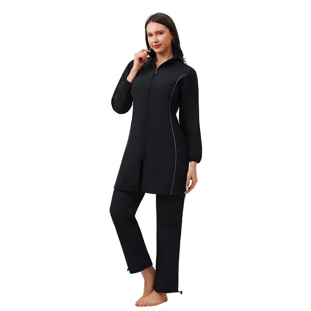 Muslim Burkinis 3 Pieces Set Swimsuit Bathing Suit - Islamic Halal  Swimwear - Black/Dark Blue - #26M038