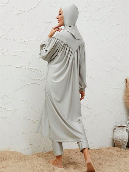 Muslim Burkini 3 Pieces Set Swimsuit Swimwear - Islamic Halal Bathing Suit - Gray - #2611031