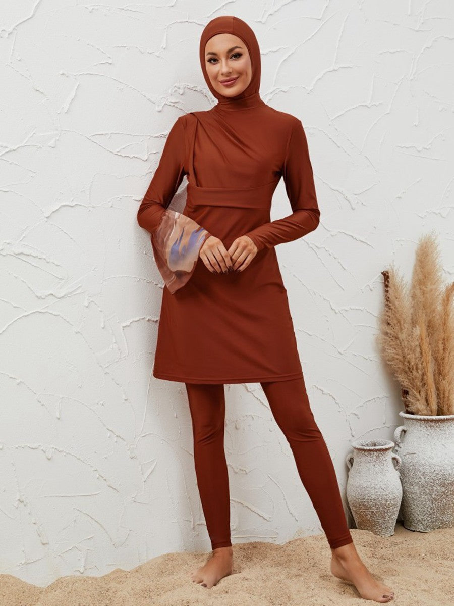 طقم ملابس سباحة بوركيني مكون من 4 قطع للنساء المسلمات مع لفافة ميدي #2611037