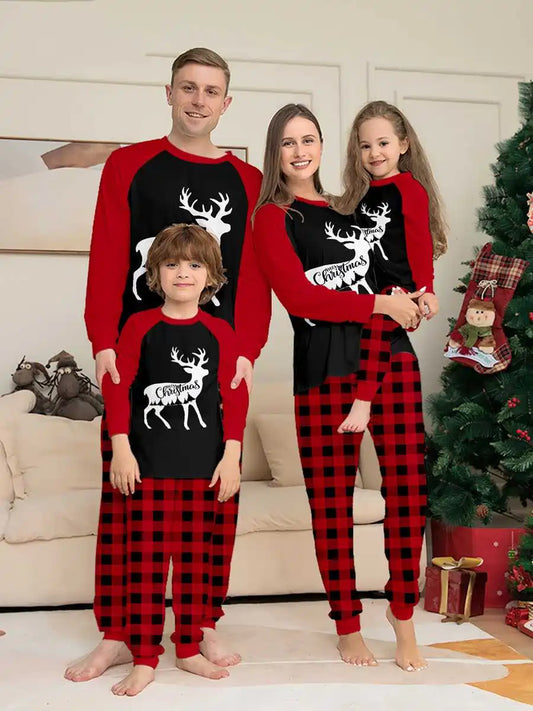 Reindeer Christmas Matching Family Pajamas Pjs Set Sleepwear #23806