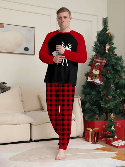 Reindeer Christmas Matching Family Pajamas Pjs Set Sleepwear #23806